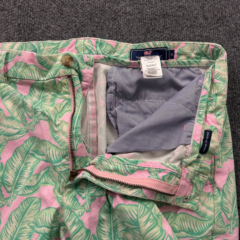 Vineyard Vines Breaker Short Mens 34 Pink Green Palm Leaf Chino Shorts READ - Picture 5 of 15